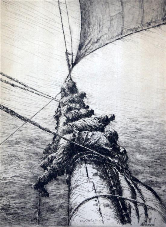 Arthur Briscoe (1873-1943) Stowing the Mainsail, 12.25 x 9.25in.